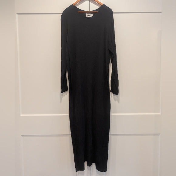 FLAX Women's Long Sleeve Black Maxi Dress Size Large - Picture 2 of 8